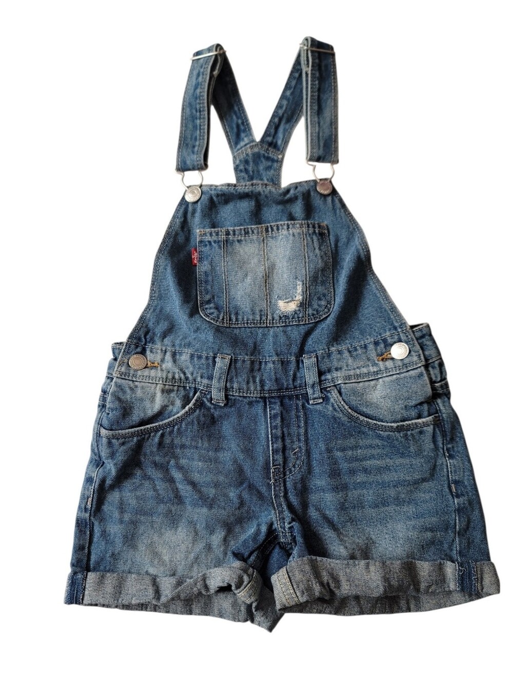 Levi's Girls 7 Blue Denim Short Overalls Summer‎ Jean Bibs 100% Cotton